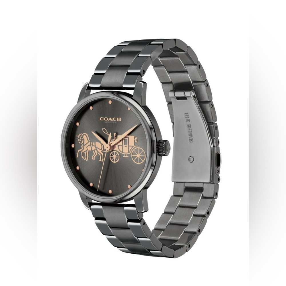New Coach Grand Women’s Gunmetal Grey 36mm Bracelet Watch 14502924 - Picture 2 of 4